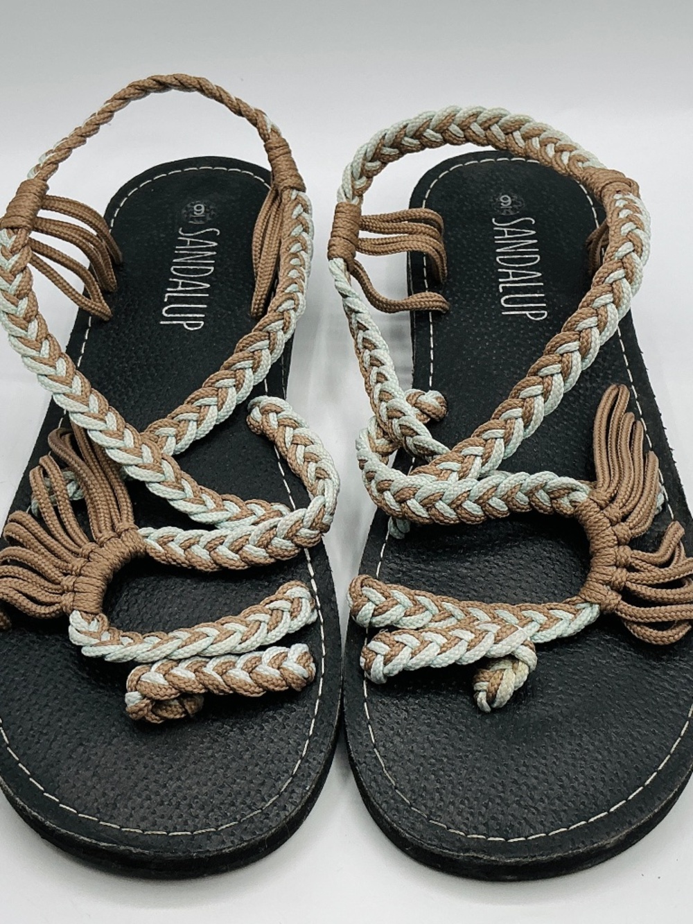 Sandals Size 9 Woven Braided Rope Brown Blue Hippy Boho Beach Summer Vacation
